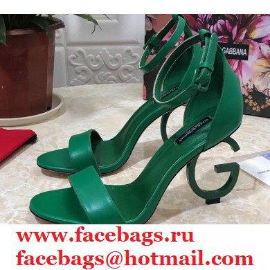 Dolce & Gabbana Heel 10.5cm Leather Sandals Green with D & G Heel 2021 - Click Image to Close
